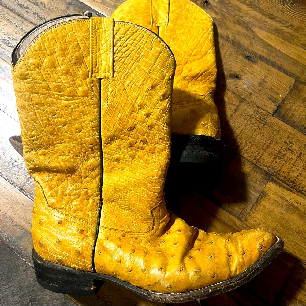 Yellow Ostrich Leather Cowboy Boots